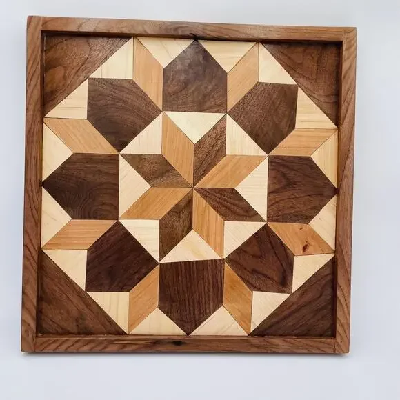 Wood Handcrafted Geometric Pattern Barn Quilt Will Hanging Art Piece - Picture 5 of 16